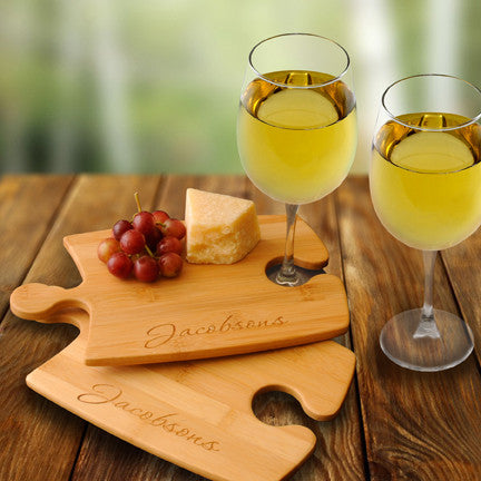 Bamboo Puzzle Cutting Board Set with 2 Wine Glasses