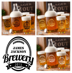 Printed Growler with four printed pub glasses