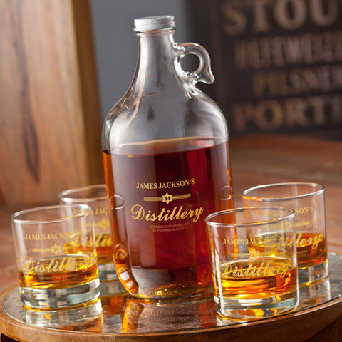 Printed Distillery Set (growler & 4 printed whiskey glasses)