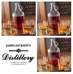 Printed Distillery Set (growler & 4 printed whiskey glasses)