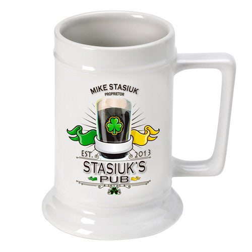 16oz. Ceramic Beer Stein - Irish Pub
