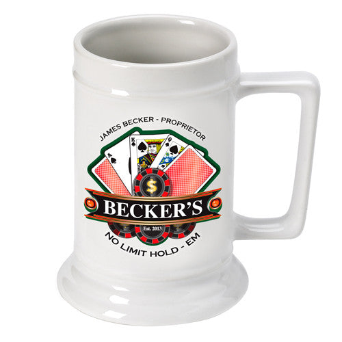 16oz. Ceramic Beer Stein - Poker