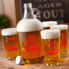 Printed Growler with four printed pub glasses